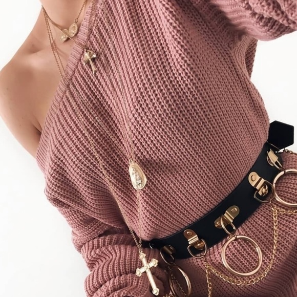 Pink Off Shoulder Sweater - Picture 3 of 5